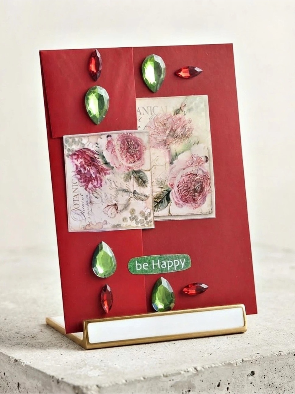 Floral Mixed Media Red & Green Gift Card